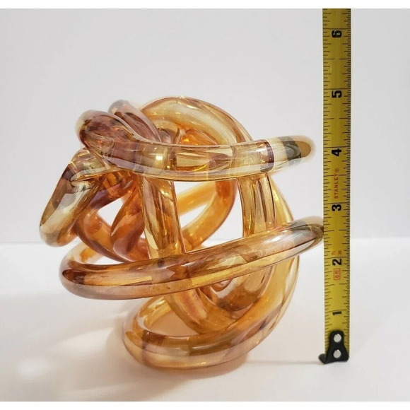 Amber Glasd Rope Knot Blown Art Glass Sculpture Decorative Display Paperweight - Picture 6 of 8